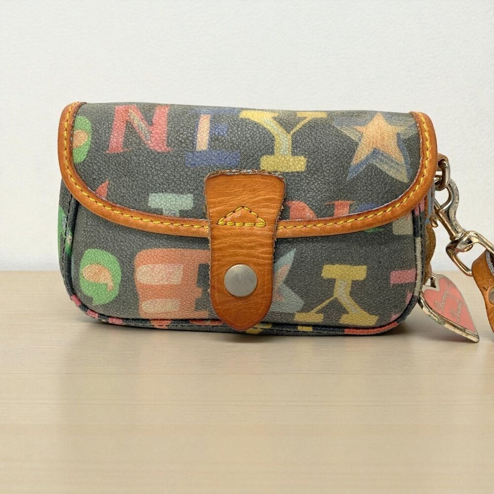 Dooney & Bourke Multicolor Wristlet With Alphabet Pattern & Leather Trim 6" x 4"